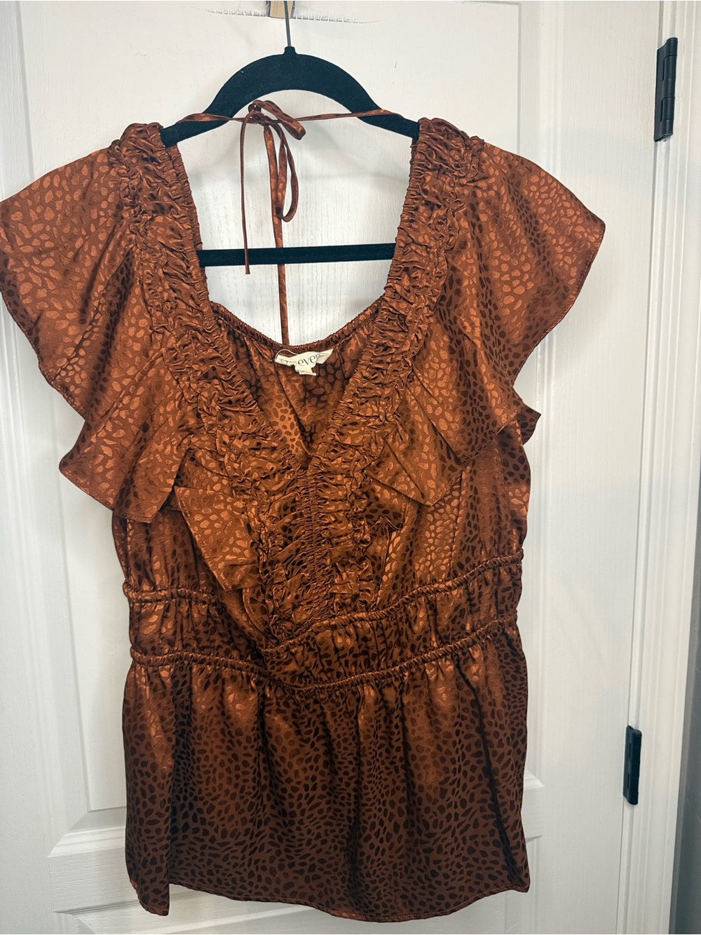 Ruffled V-Neck Peplum Blouse in Rust